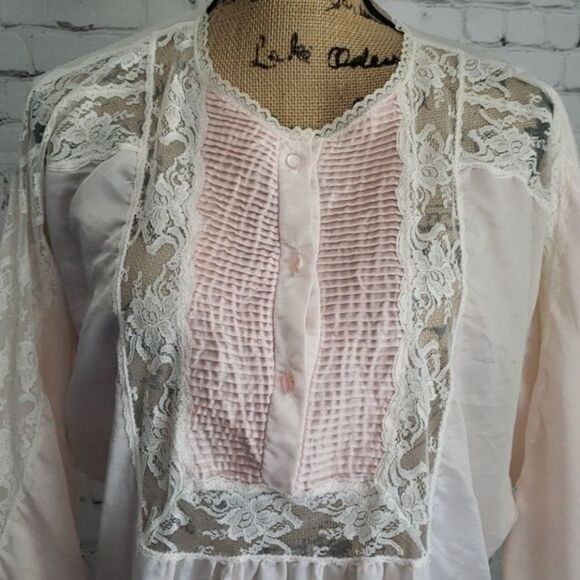 Vintage 1960s Barbizon Peignoir Negligee Pink Lace Night Gown - Picture 2 of 12